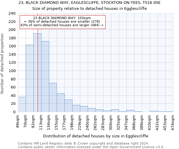 23, BLACK DIAMOND WAY, EAGLESCLIFFE, STOCKTON-ON-TEES, TS16 0SE: Size of property relative to detached houses in Egglescliffe