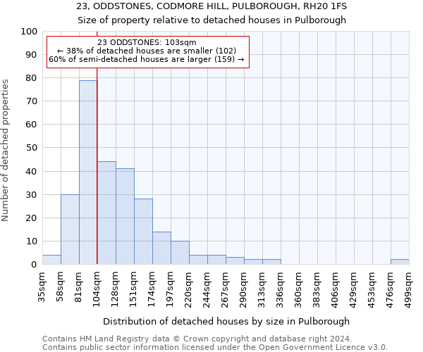 23, ODDSTONES, CODMORE HILL, PULBOROUGH, RH20 1FS: Size of property relative to detached houses in Pulborough