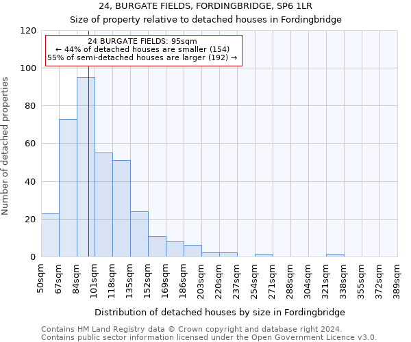 24, BURGATE FIELDS, FORDINGBRIDGE, SP6 1LR: Size of property relative to detached houses in Fordingbridge