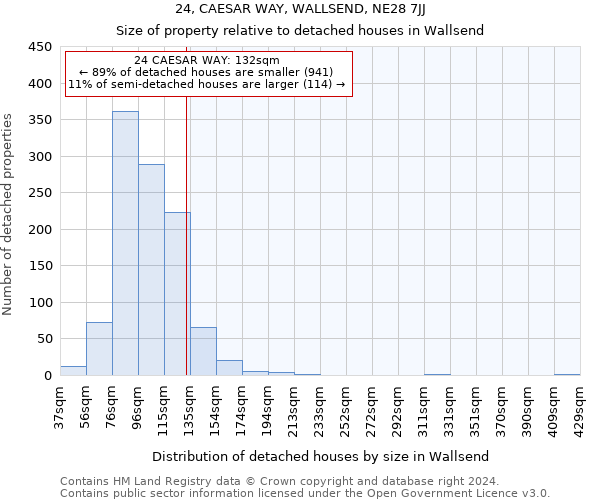 24, CAESAR WAY, WALLSEND, NE28 7JJ: Size of property relative to detached houses in Wallsend