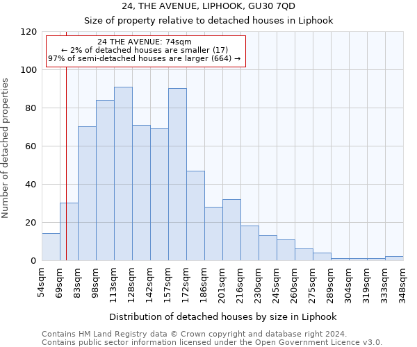 24, THE AVENUE, LIPHOOK, GU30 7QD: Size of property relative to detached houses in Liphook