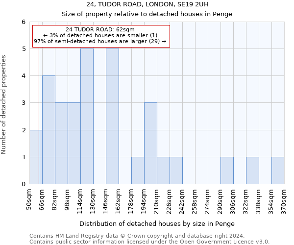 24, TUDOR ROAD, LONDON, SE19 2UH: Size of property relative to detached houses in Penge