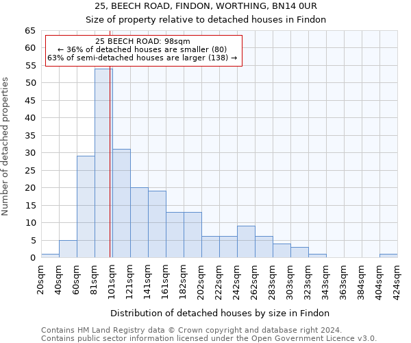 25, BEECH ROAD, FINDON, WORTHING, BN14 0UR: Size of property relative to detached houses in Findon