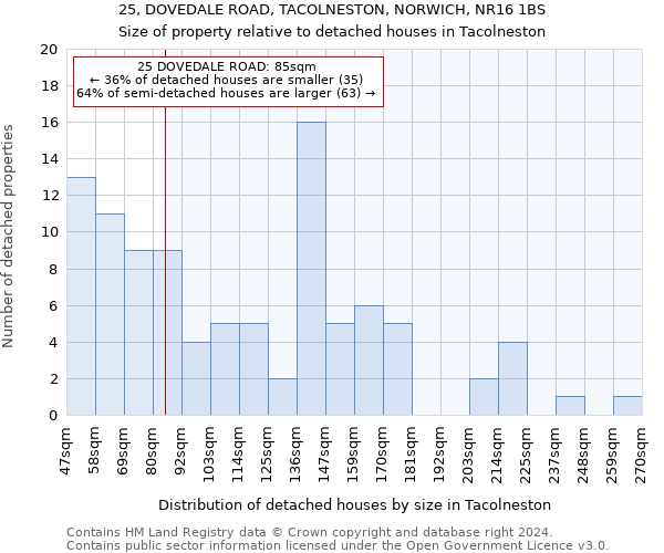 25, DOVEDALE ROAD, TACOLNESTON, NORWICH, NR16 1BS: Size of property relative to detached houses in Tacolneston