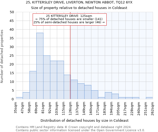 25, KITTERSLEY DRIVE, LIVERTON, NEWTON ABBOT, TQ12 6YX: Size of property relative to detached houses in Coldeast