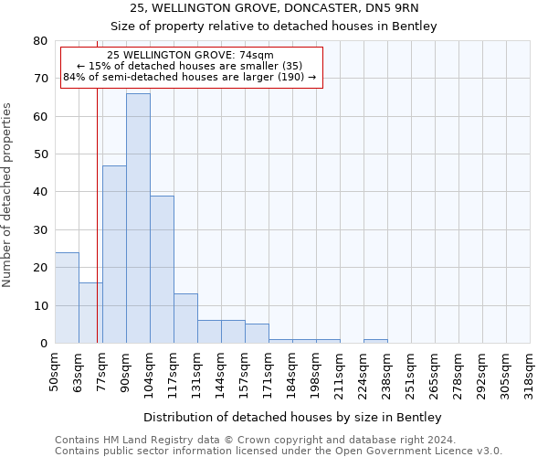 25, WELLINGTON GROVE, DONCASTER, DN5 9RN: Size of property relative to detached houses in Bentley