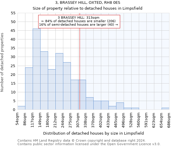 3, BRASSEY HILL, OXTED, RH8 0ES: Size of property relative to detached houses in Limpsfield