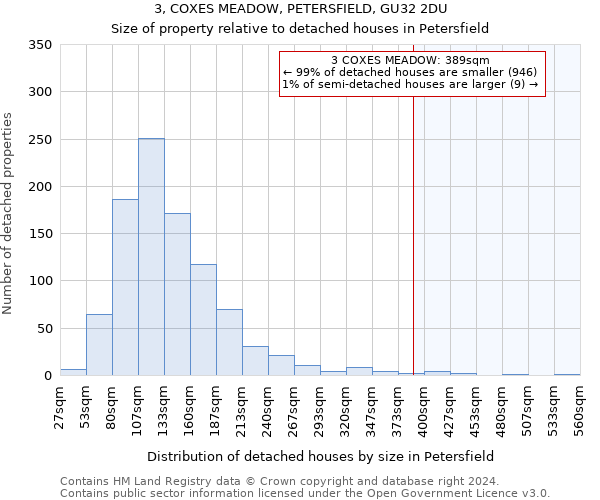 3, COXES MEADOW, PETERSFIELD, GU32 2DU: Size of property relative to detached houses in Petersfield