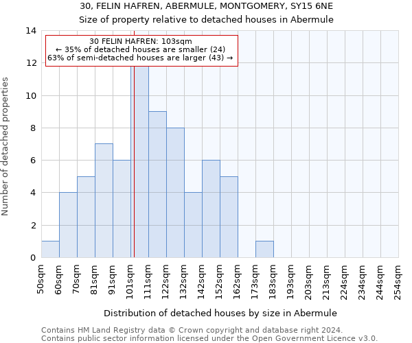 30, FELIN HAFREN, ABERMULE, MONTGOMERY, SY15 6NE: Size of property relative to detached houses in Abermule