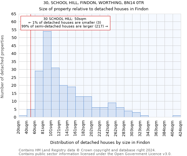 30, SCHOOL HILL, FINDON, WORTHING, BN14 0TR: Size of property relative to detached houses in Findon