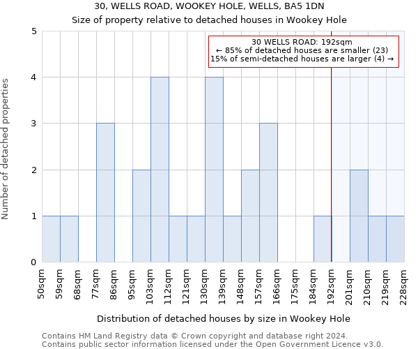 30, WELLS ROAD, WOOKEY HOLE, WELLS, BA5 1DN: Size of property relative to detached houses in Wookey Hole