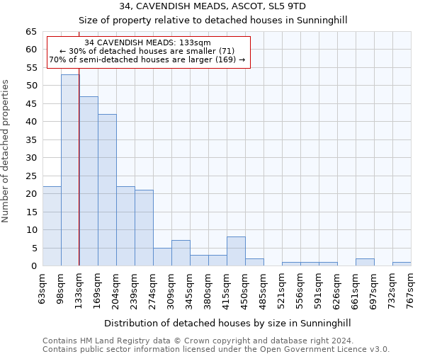 34, CAVENDISH MEADS, ASCOT, SL5 9TD: Size of property relative to detached houses in Sunninghill