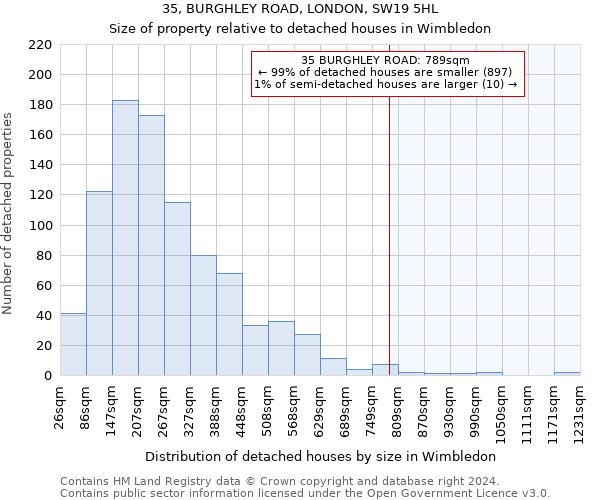 35, BURGHLEY ROAD, LONDON, SW19 5HL: Size of property relative to detached houses in Wimbledon