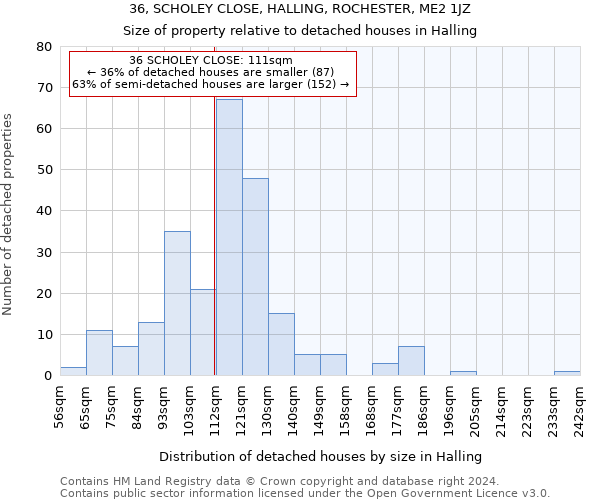 36, SCHOLEY CLOSE, HALLING, ROCHESTER, ME2 1JZ: Size of property relative to detached houses in Halling