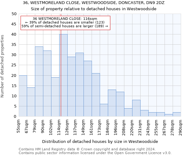 36, WESTMORELAND CLOSE, WESTWOODSIDE, DONCASTER, DN9 2DZ: Size of property relative to detached houses in Westwoodside