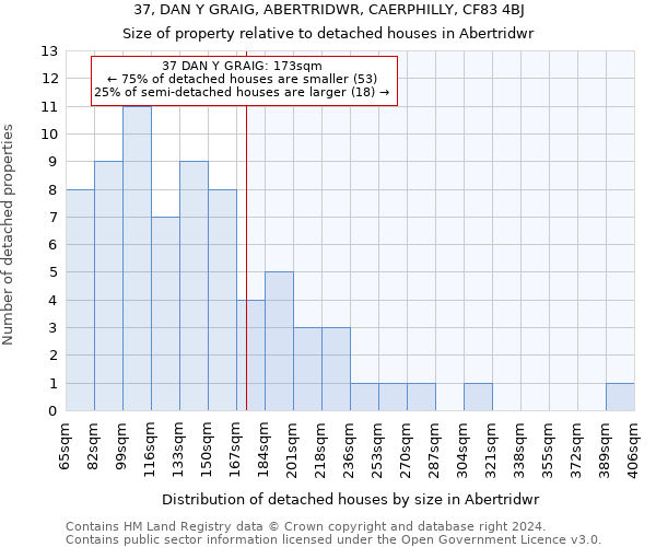 37, DAN Y GRAIG, ABERTRIDWR, CAERPHILLY, CF83 4BJ: Size of property relative to detached houses in Abertridwr