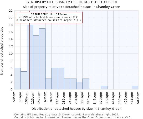 37, NURSERY HILL, SHAMLEY GREEN, GUILDFORD, GU5 0UL: Size of property relative to detached houses in Shamley Green