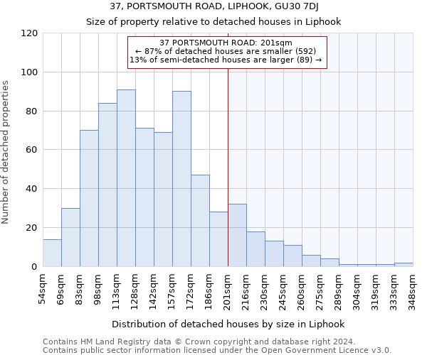 37, PORTSMOUTH ROAD, LIPHOOK, GU30 7DJ: Size of property relative to detached houses in Liphook