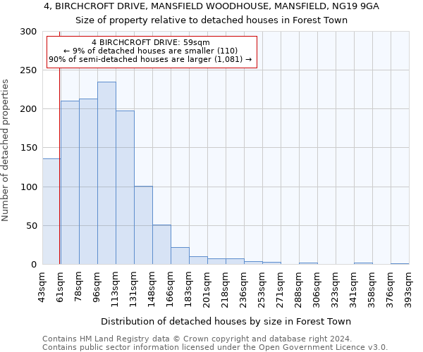 4, BIRCHCROFT DRIVE, MANSFIELD WOODHOUSE, MANSFIELD, NG19 9GA: Size of property relative to detached houses in Forest Town