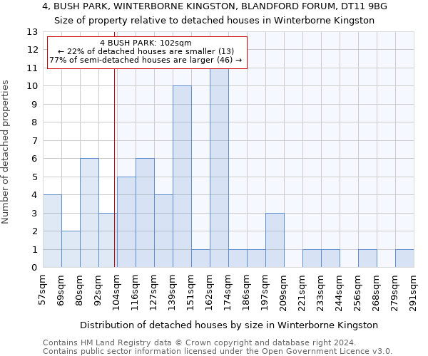 4, BUSH PARK, WINTERBORNE KINGSTON, BLANDFORD FORUM, DT11 9BG: Size of property relative to detached houses in Winterborne Kingston