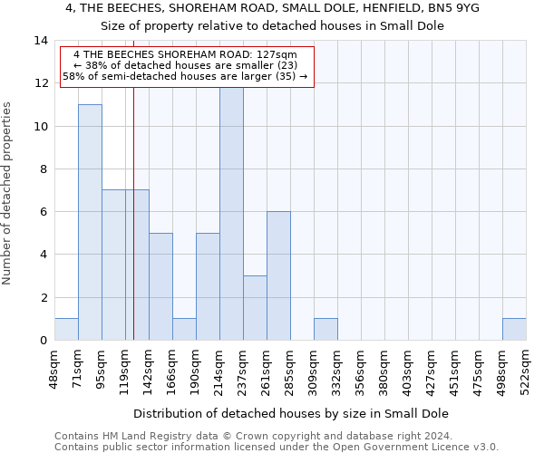 4, THE BEECHES, SHOREHAM ROAD, SMALL DOLE, HENFIELD, BN5 9YG: Size of property relative to detached houses in Small Dole