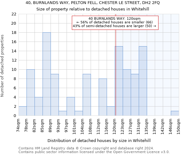 40, BURNLANDS WAY, PELTON FELL, CHESTER LE STREET, DH2 2FQ: Size of property relative to detached houses in Whitehill