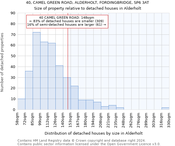 40, CAMEL GREEN ROAD, ALDERHOLT, FORDINGBRIDGE, SP6 3AT: Size of property relative to detached houses in Alderholt