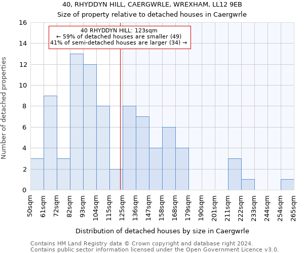 40, RHYDDYN HILL, CAERGWRLE, WREXHAM, LL12 9EB: Size of property relative to detached houses in Caergwrle