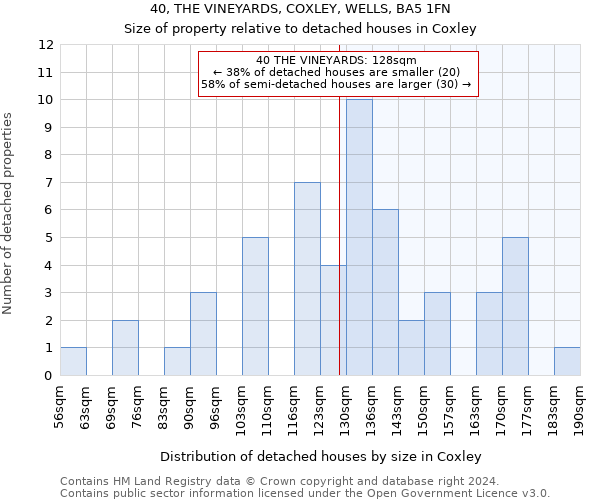 40, THE VINEYARDS, COXLEY, WELLS, BA5 1FN: Size of property relative to detached houses in Coxley