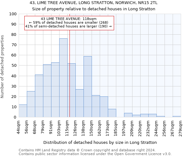 43, LIME TREE AVENUE, LONG STRATTON, NORWICH, NR15 2TL: Size of property relative to detached houses in Long Stratton