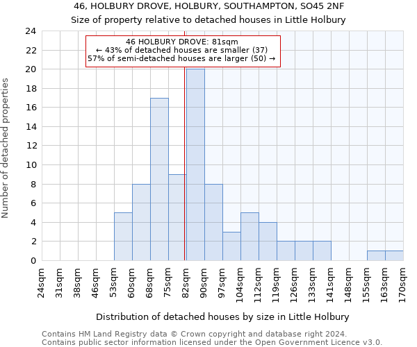 46, HOLBURY DROVE, HOLBURY, SOUTHAMPTON, SO45 2NF: Size of property relative to detached houses in Little Holbury