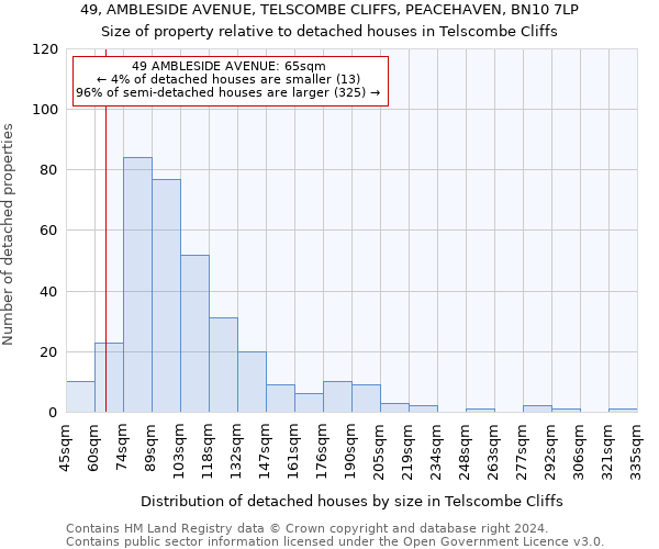 49, AMBLESIDE AVENUE, TELSCOMBE CLIFFS, PEACEHAVEN, BN10 7LP: Size of property relative to detached houses in Telscombe Cliffs