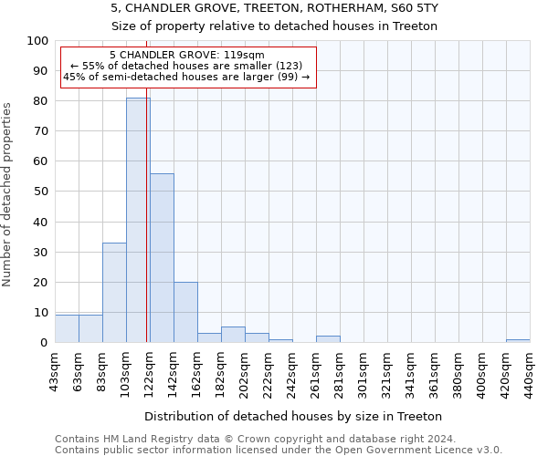 5, CHANDLER GROVE, TREETON, ROTHERHAM, S60 5TY: Size of property relative to detached houses in Treeton