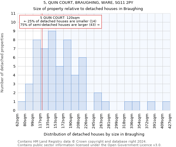 5, QUIN COURT, BRAUGHING, WARE, SG11 2PY: Size of property relative to detached houses in Braughing