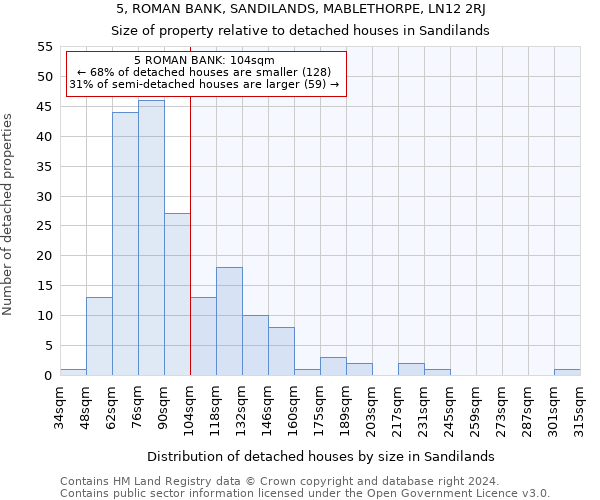 5, ROMAN BANK, SANDILANDS, MABLETHORPE, LN12 2RJ: Size of property relative to detached houses in Sandilands