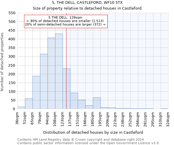 5, THE DELL, CASTLEFORD, WF10 5TX: Size of property relative to detached houses in Castleford