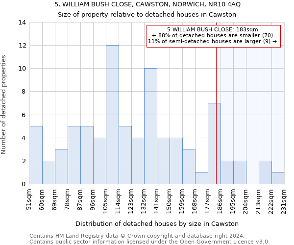 5, WILLIAM BUSH CLOSE, CAWSTON, NORWICH, NR10 4AQ: Size of property relative to detached houses in Cawston