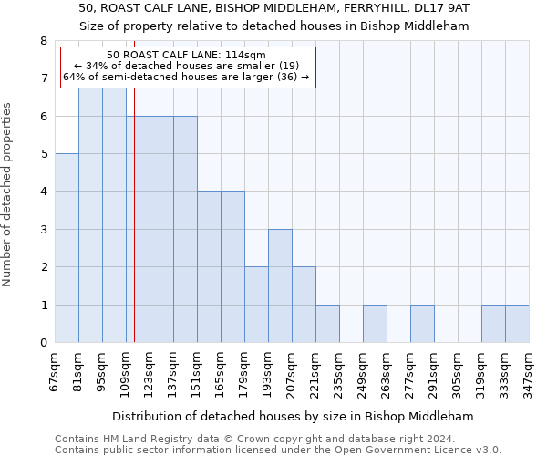 50, ROAST CALF LANE, BISHOP MIDDLEHAM, FERRYHILL, DL17 9AT: Size of property relative to detached houses in Bishop Middleham