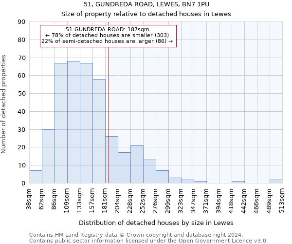 51, GUNDREDA ROAD, LEWES, BN7 1PU: Size of property relative to detached houses in Lewes