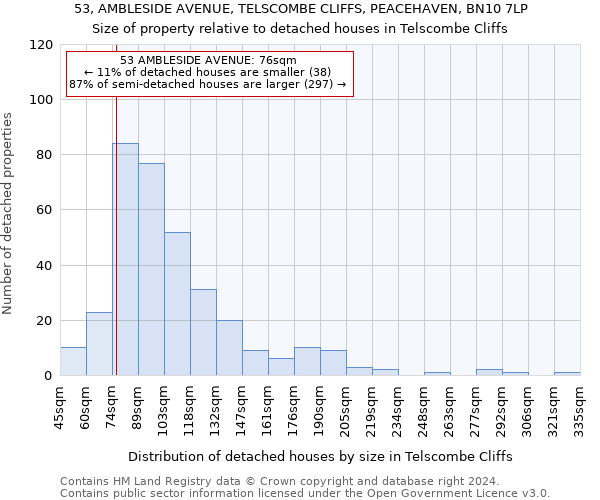 53, AMBLESIDE AVENUE, TELSCOMBE CLIFFS, PEACEHAVEN, BN10 7LP: Size of property relative to detached houses in Telscombe Cliffs