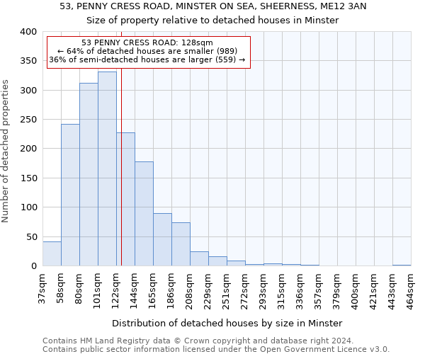 53, PENNY CRESS ROAD, MINSTER ON SEA, SHEERNESS, ME12 3AN: Size of property relative to detached houses in Minster