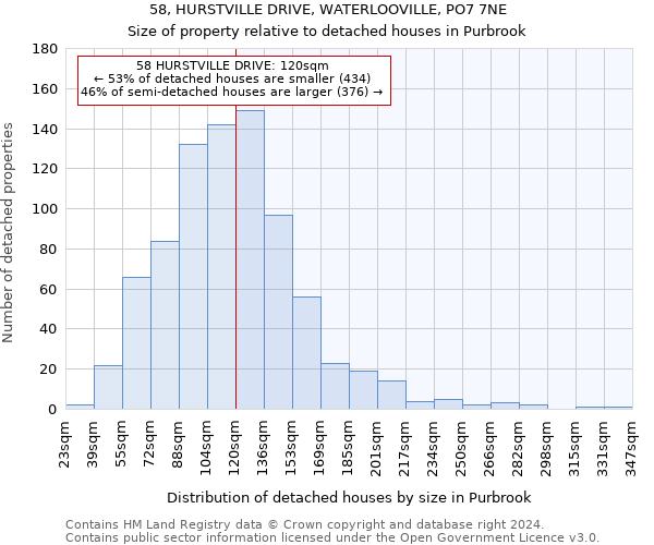 58, HURSTVILLE DRIVE, WATERLOOVILLE, PO7 7NE: Size of property relative to detached houses in Purbrook