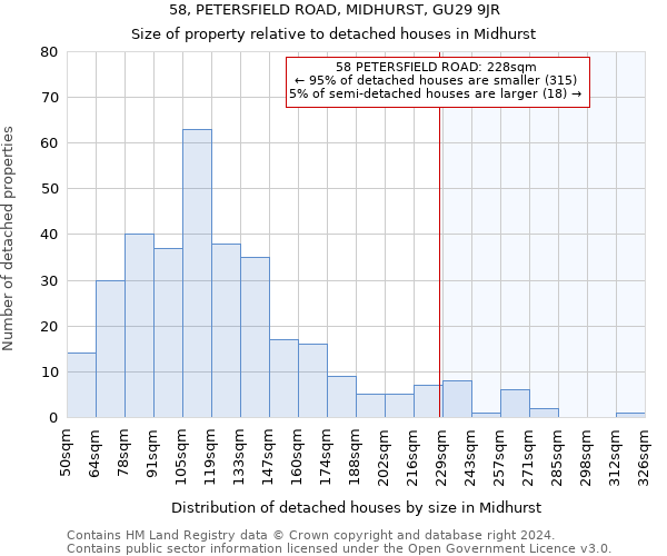 58, PETERSFIELD ROAD, MIDHURST, GU29 9JR: Size of property relative to detached houses in Midhurst