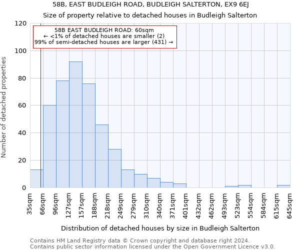 58B, EAST BUDLEIGH ROAD, BUDLEIGH SALTERTON, EX9 6EJ: Size of property relative to detached houses in Budleigh Salterton