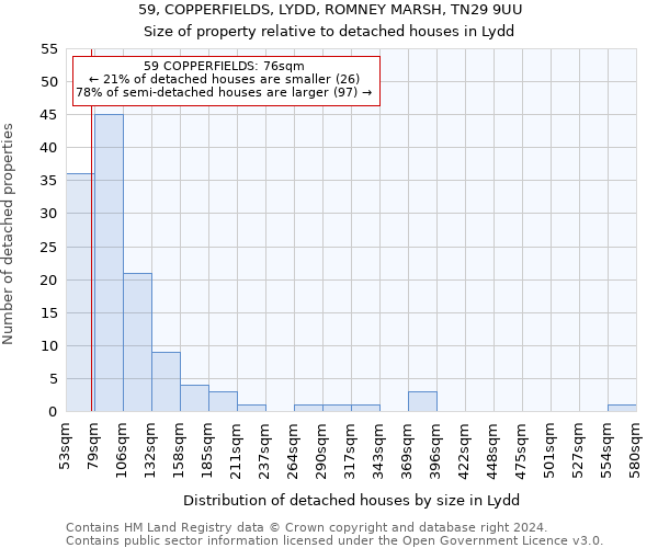 59, COPPERFIELDS, LYDD, ROMNEY MARSH, TN29 9UU: Size of property relative to detached houses in Lydd