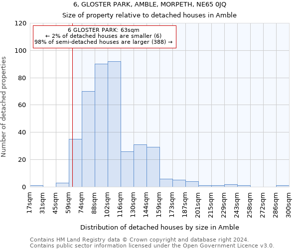 6, GLOSTER PARK, AMBLE, MORPETH, NE65 0JQ: Size of property relative to detached houses in Amble