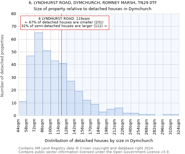 6, LYNDHURST ROAD, DYMCHURCH, ROMNEY MARSH, TN29 0TF: Size of property relative to detached houses in Dymchurch