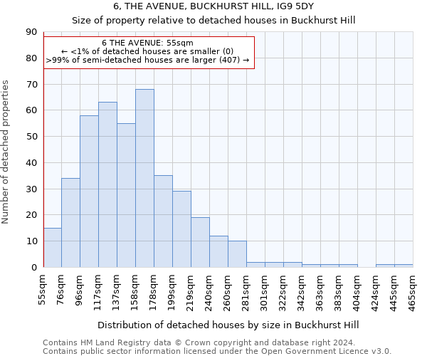 6, THE AVENUE, BUCKHURST HILL, IG9 5DY: Size of property relative to detached houses in Buckhurst Hill