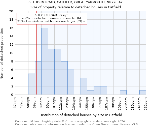 6, THORN ROAD, CATFIELD, GREAT YARMOUTH, NR29 5AY: Size of property relative to detached houses in Catfield