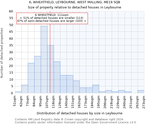 6, WHEATFIELD, LEYBOURNE, WEST MALLING, ME19 5QB: Size of property relative to detached houses in Leybourne